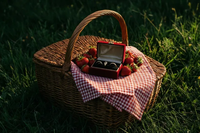 Twee ringen tussen de aardbeien