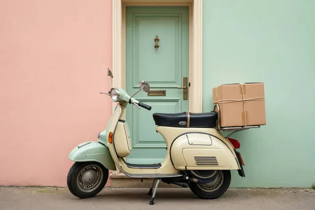 Verhuisgeluk achter op de scooter