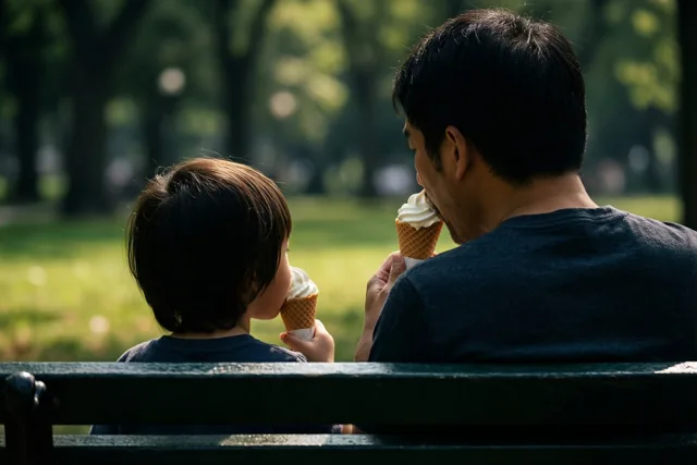 Samen met papa ijsjes eten