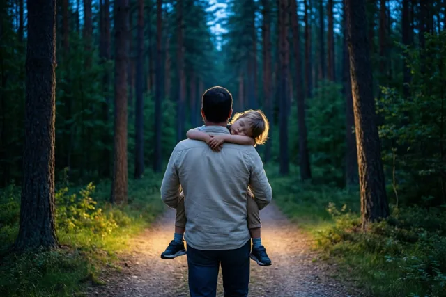 Papa draagt, het bos wiegt
