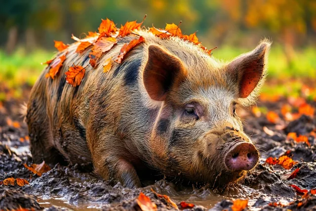 Modderbad met herfstblaadjes