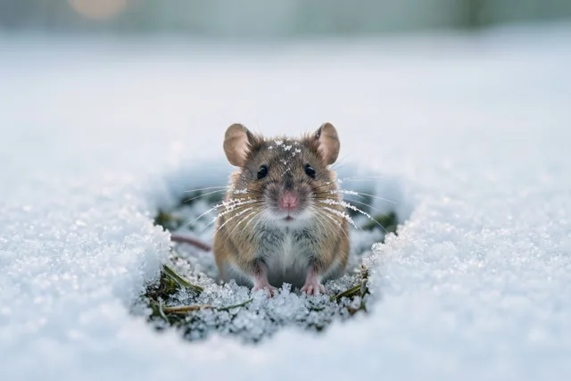 Klein muisje, grote winterwereld