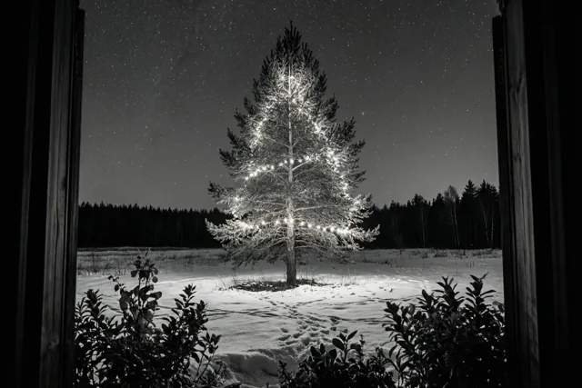 Kerstnacht achter het venster