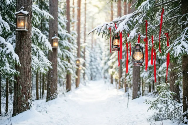 Een bospad vol kerstwarmte