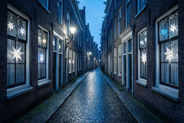 Een steegje vol kerstlicht