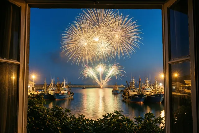 Nieuwjaarslicht boven de vissershaven