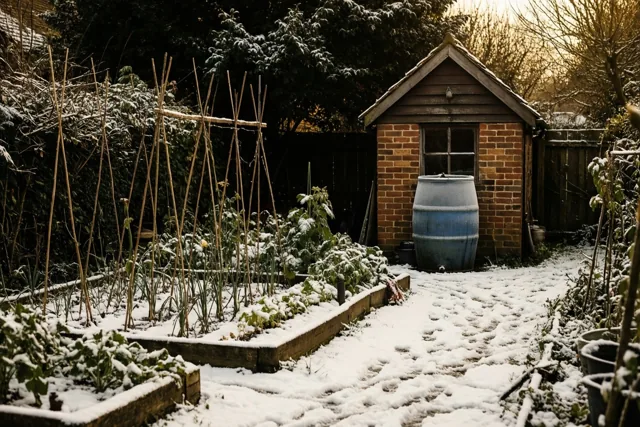 Winterzon over de moestuin