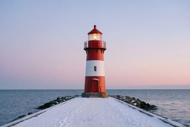 Zachte winteravond bij de vuurtoren