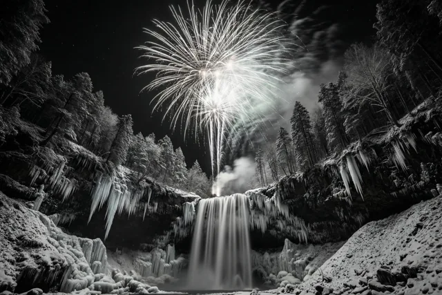 Nieuwjaarslicht boven de waterval