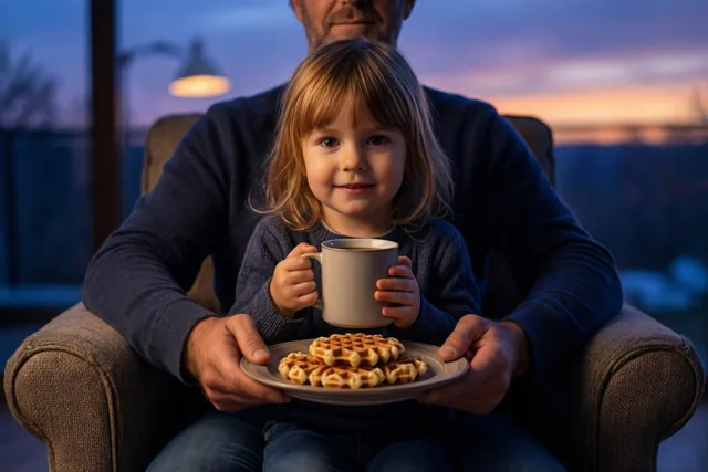 Bij papa met een wafel