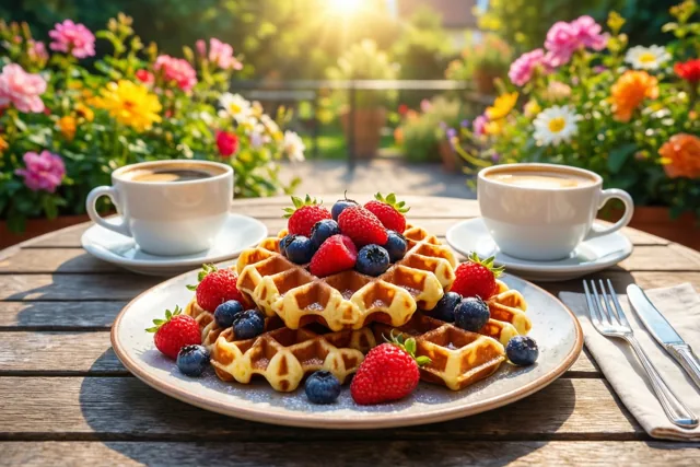 Samen koffie, wafels erbij