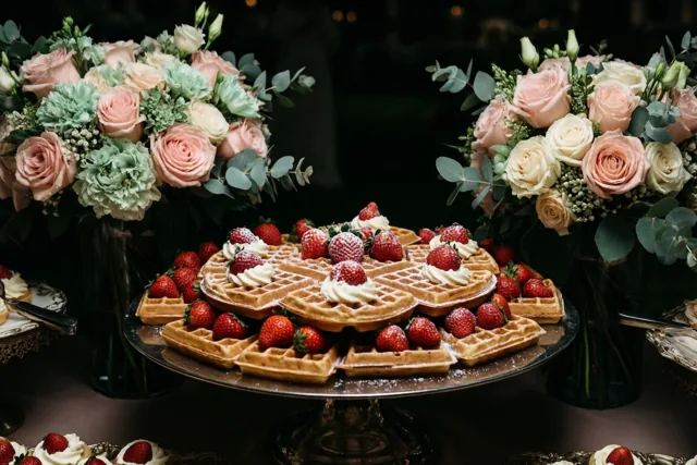 Wafels tussen de trouwbloemen