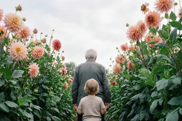 Opa, bloemen langs ons pad