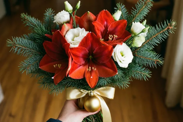 Bloemen met een gouden kerstgroet