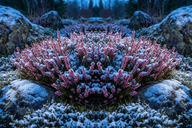 Roze heide in de winterstilte