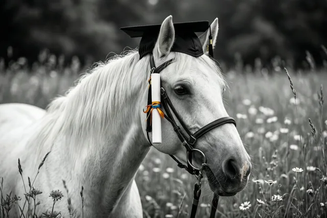 Een paard met een erehoed