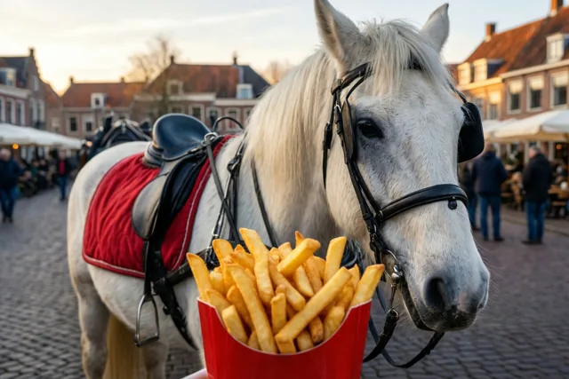 Het sintenpaard aan de frietjes