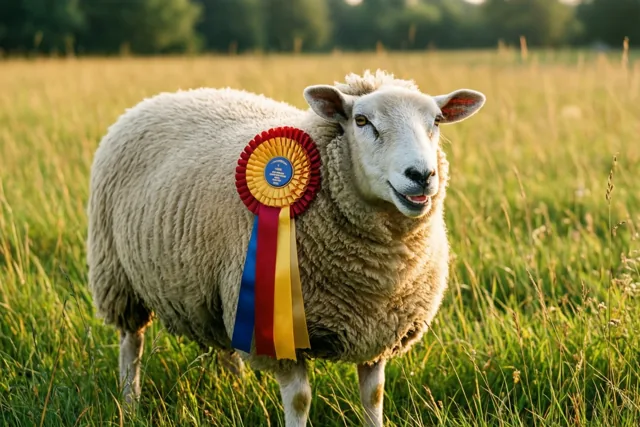 Een wollige winnaar zegt proficiat