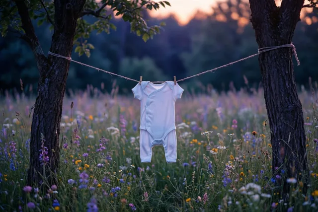 Babygeluk tussen de wilde bloemen