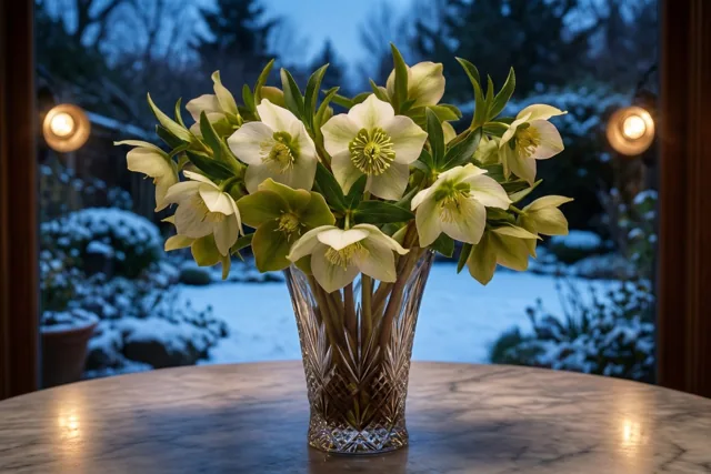 Bloemen bij het blauwe winterlicht