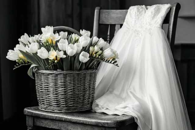 Een mand bloemen als doopwens