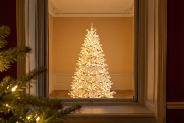 Kerstlicht achter het raam