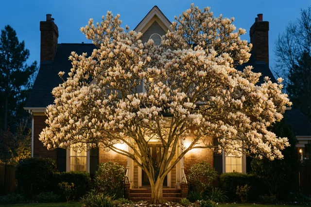 Witte bloesems in de schemering