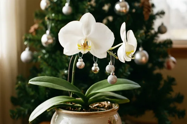 Een orchidee in kerstsfeer