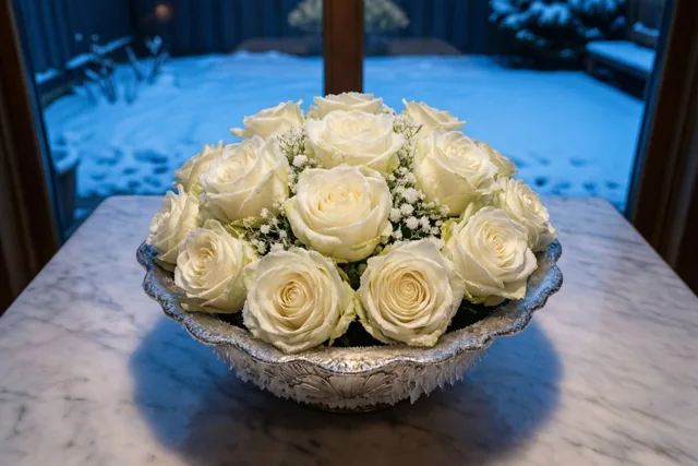 Een zachte rozengroet in winterwit