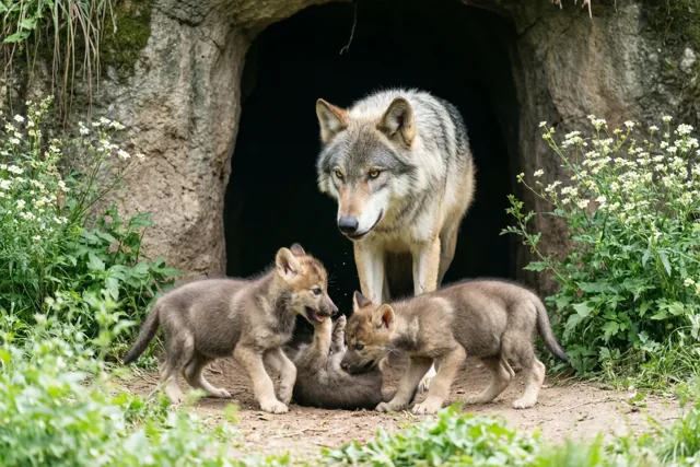 Papa wolf houdt de wacht