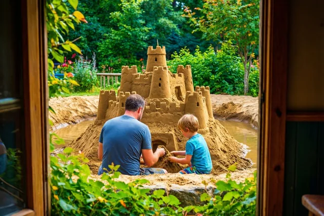 Papa haalt het strand dichtbij