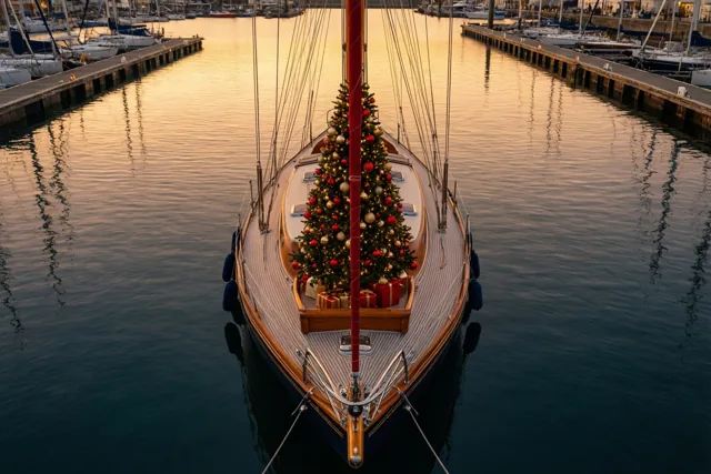 Een kerstboom vaart mee