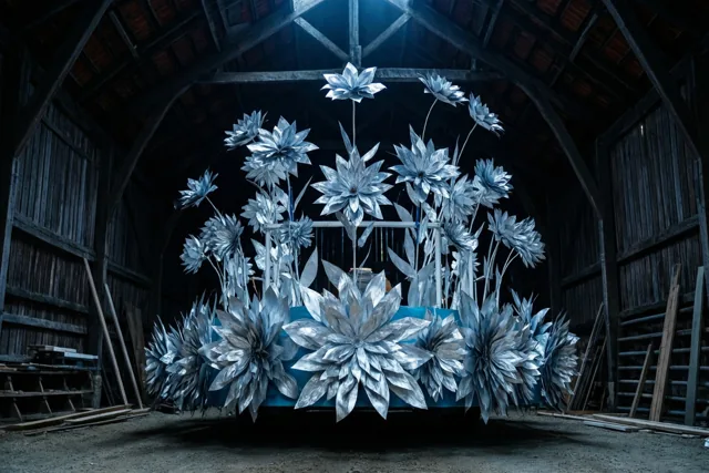 Zilveren bloemen voor de dorpsstoet