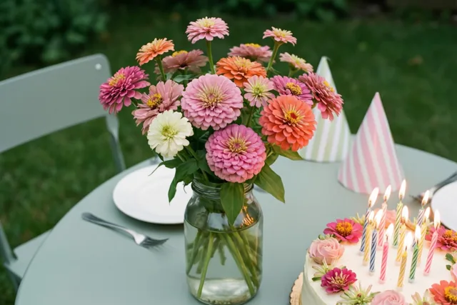 Taart tussen de tuinbloemen