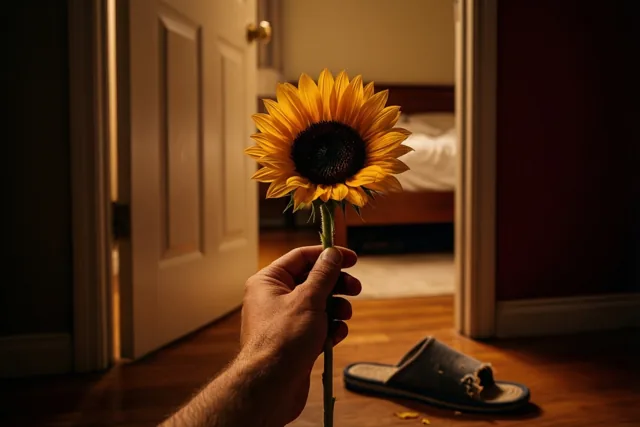 Een zonnebloem mag binnenkomen