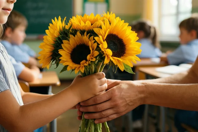 Zonnebloemen namens de hele klas