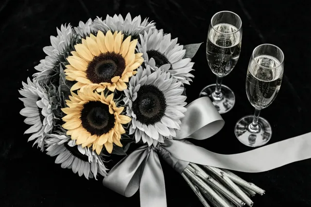 Zonnebloemen met een feestelijk randje