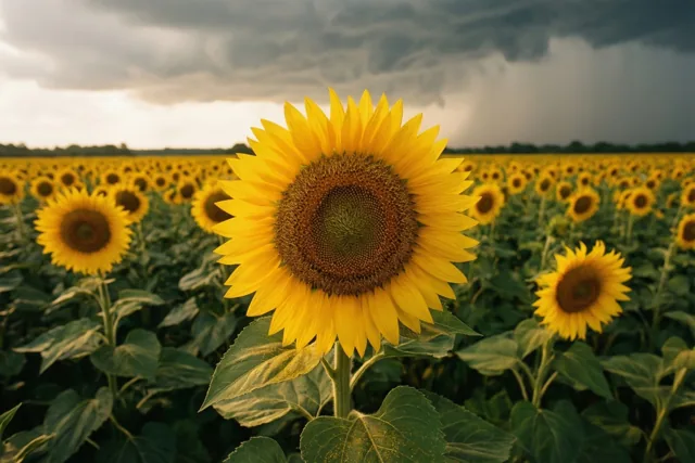 Geel onder donkere wolken