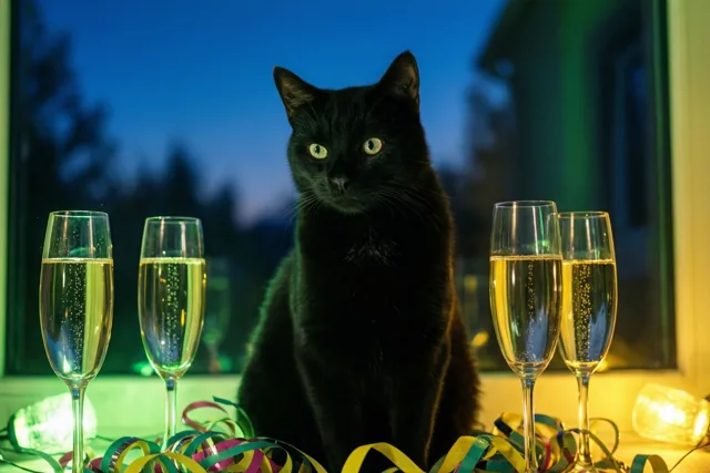 Een zwarte kat vol jaarwensen