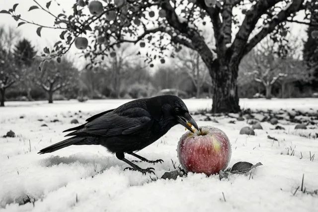 Een vogel aan de wintertafel