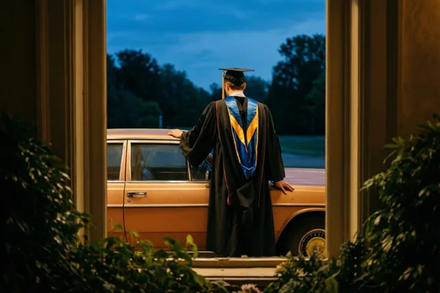 Een diploma in retroavondlicht