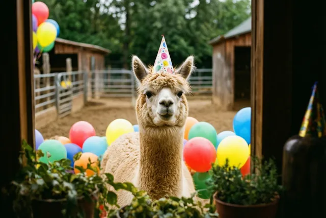 De alpaca is klaar voor feest