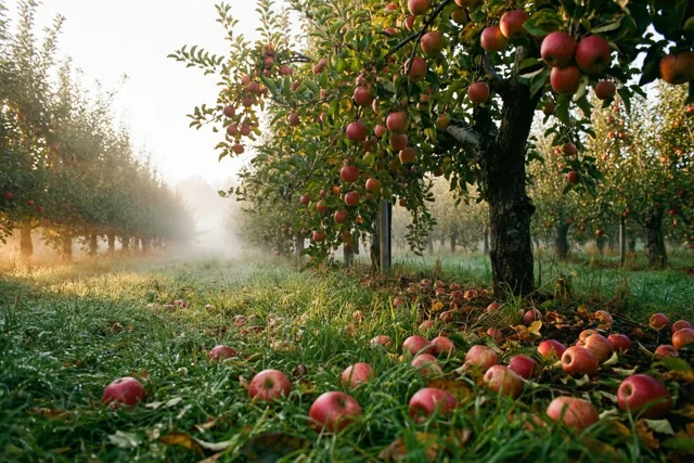 Een stille herfstochtend tussen appels
