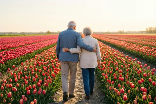 Onze liefde tussen rode tulpen