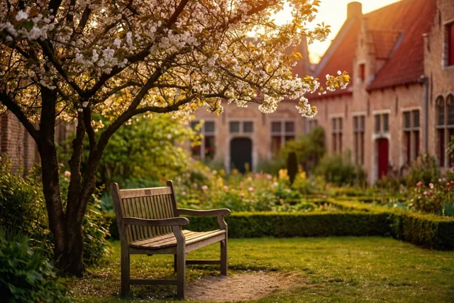Even zitten onder de bloesems