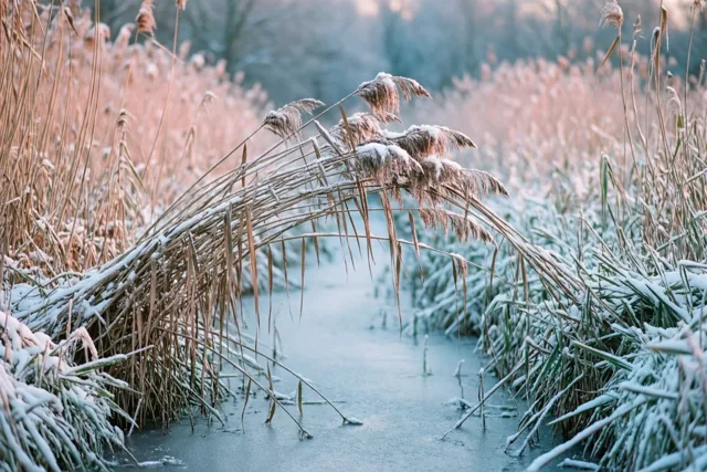Winterzon op het riet