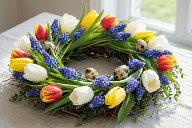 Een bloemenkrans vol paasgeluk
