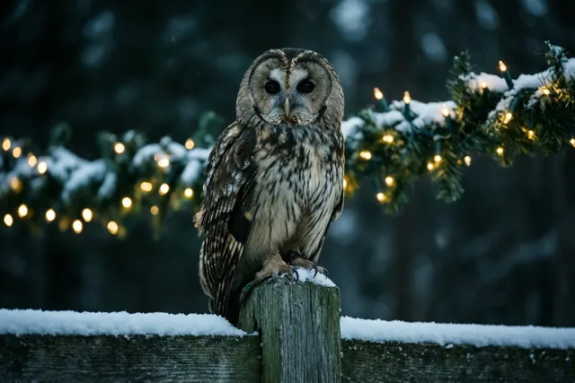 Bosuil in het kerstlicht