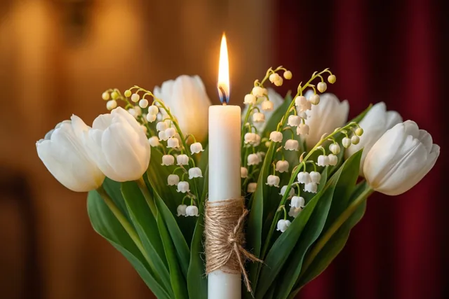 Bloemen rond je communielicht