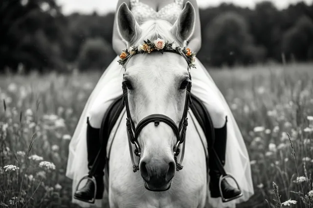Bruid en paard op liefdespad